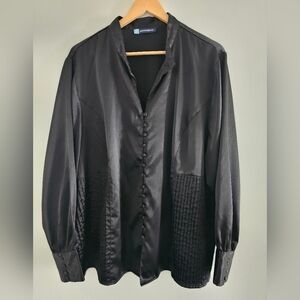 Penningtons Shiny Black Button-Up Blouse With Added Details